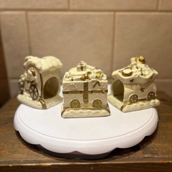 Bombay Company Christmas Santa Train White Porcelain 3 piece candle Votives - Picture 5 of 17